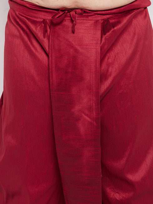 Vastramay Men's Plus Size Beige Woven Kurta And Maroon Dhoti Set